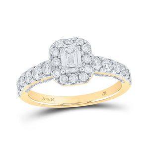 14kt Yellow Gold Emerald Diamond Halo Bridal Wedding Engagement Ring 1-1/3 Cttw