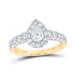14kt Yellow Gold Pear Diamond Halo Bridal Wedding Engagement Ring 1-1/2 Cttw