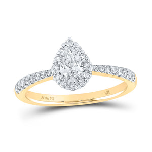 14kt Yellow Gold Pear Diamond Halo Bridal Wedding Engagement Ring 5/8 Cttw