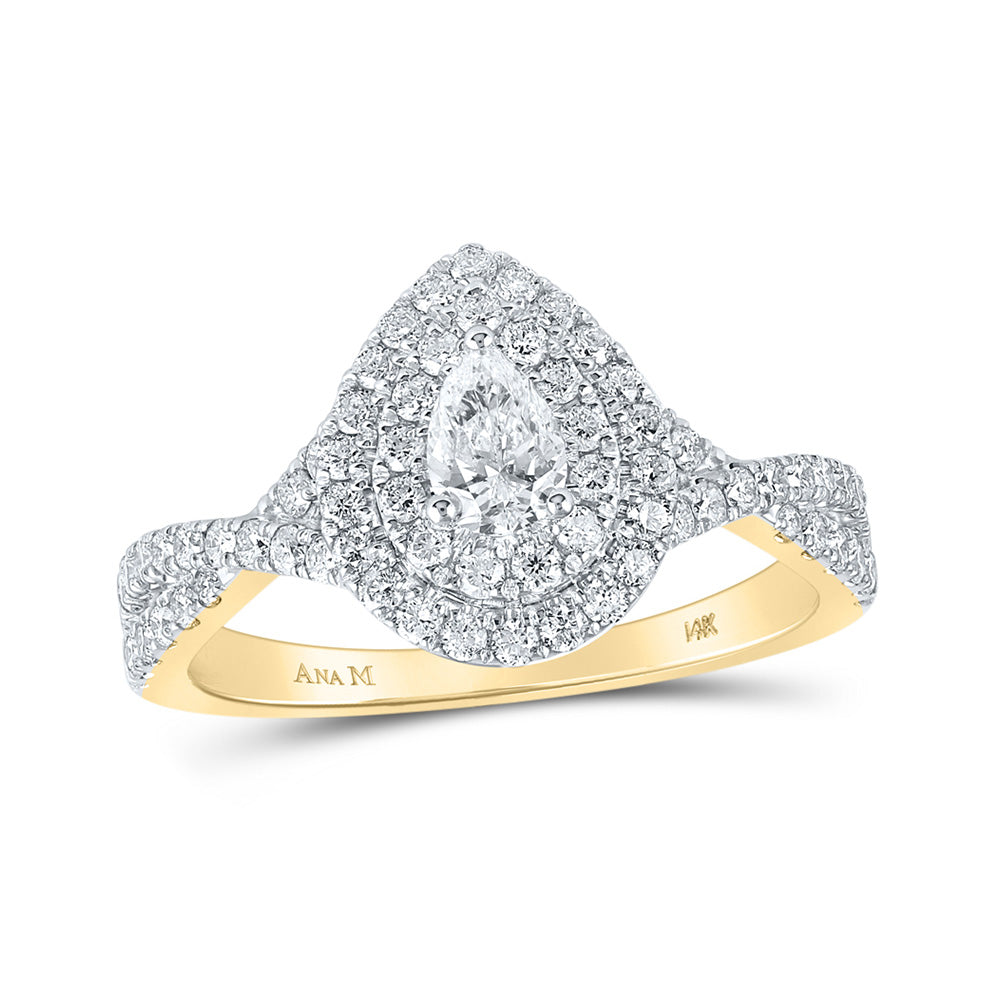 14kt Yellow Gold Pear Diamond Tear Halo Bridal Wedding Engagement Ring 1 Cttw