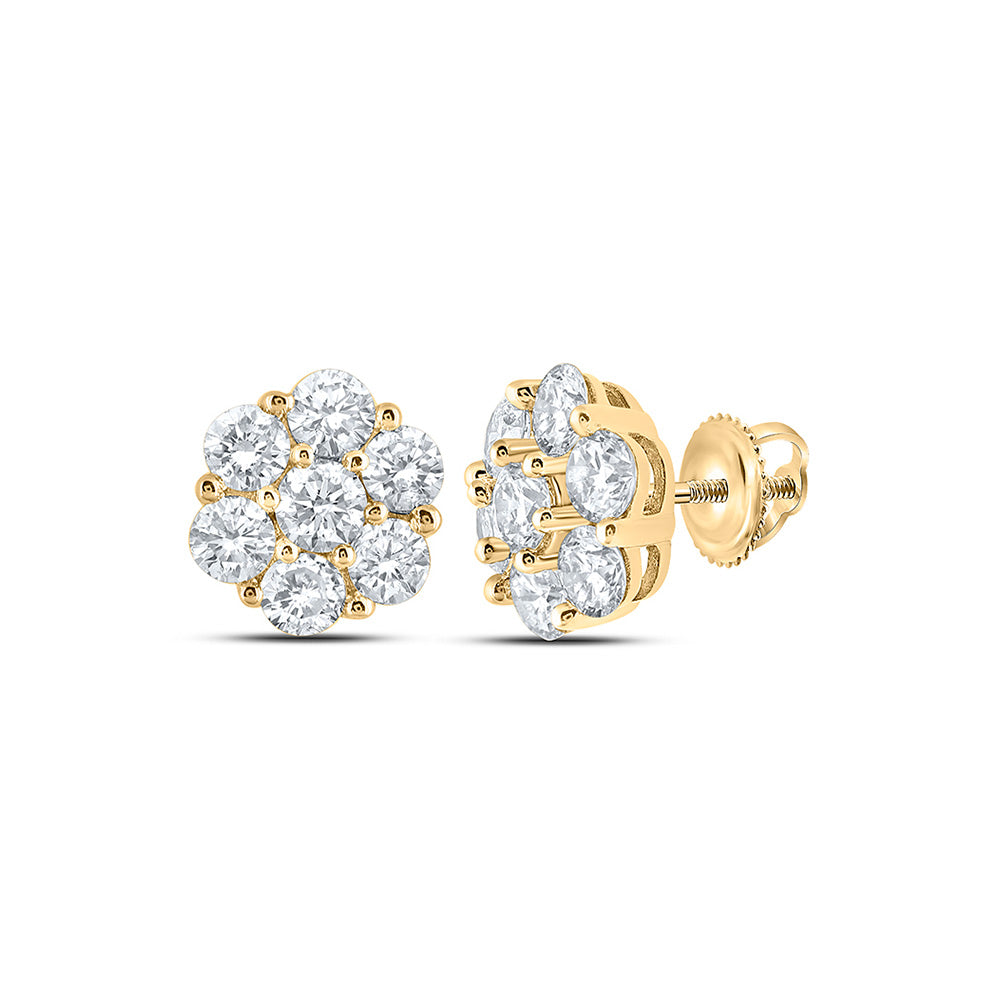 10kt Yellow Gold Mens Round Diamond Flower Cluster Earrings 7/8 Cttw
