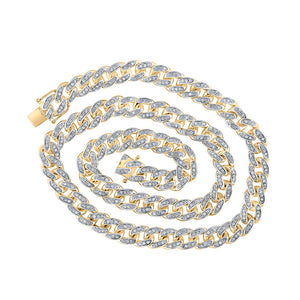 10kt Yellow Gold Mens Round Diamond 18-inch Cuban Link Chain Necklace 3-1/2 Cttw