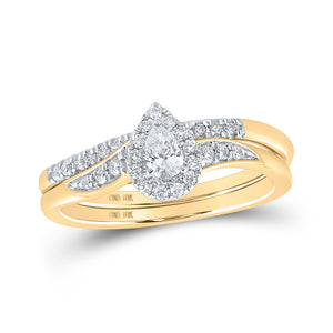 10kt Yellow Gold Pear Diamond Solitaire Bridal Wedding Ring Band Set 1/3 Cttw