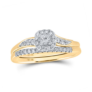 10kt Yellow Gold Princess Diamond Halo Bridal Wedding Ring Band Set 1/3 Cttw