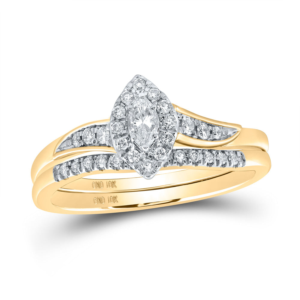 10kt Yellow Gold Marquise Diamond Bridal Wedding Ring Band Set 1/3 Cttw