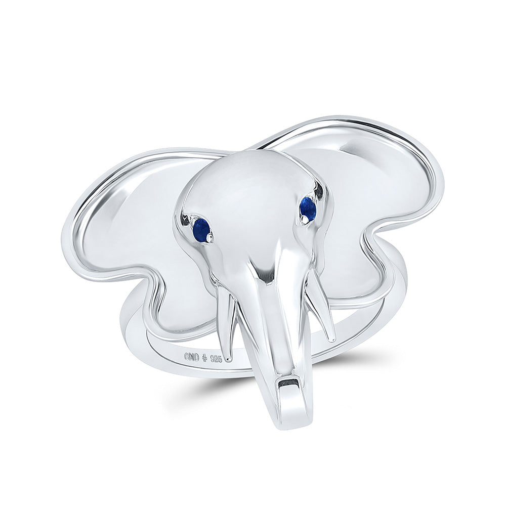 Sterling Silver Womens Round Blue Sapphire Elephant Animal Ring .03 Cttw