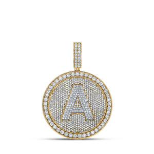 10kt Two-tone Gold Mens Round Diamond A Circle Letter Charm Pendant 3-3/4 Cttw