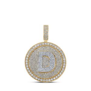 10kt Two-tone Gold Mens Round Diamond Letter D Circle Charm Pendant 3-7/8 Cttw