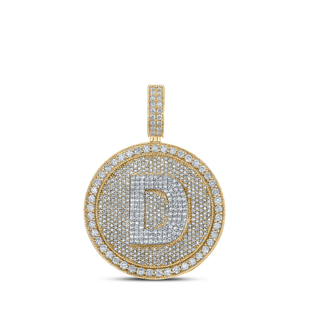 10kt Two-tone Gold Mens Round Diamond Letter D Circle Charm Pendant 3-7/8 Cttw
