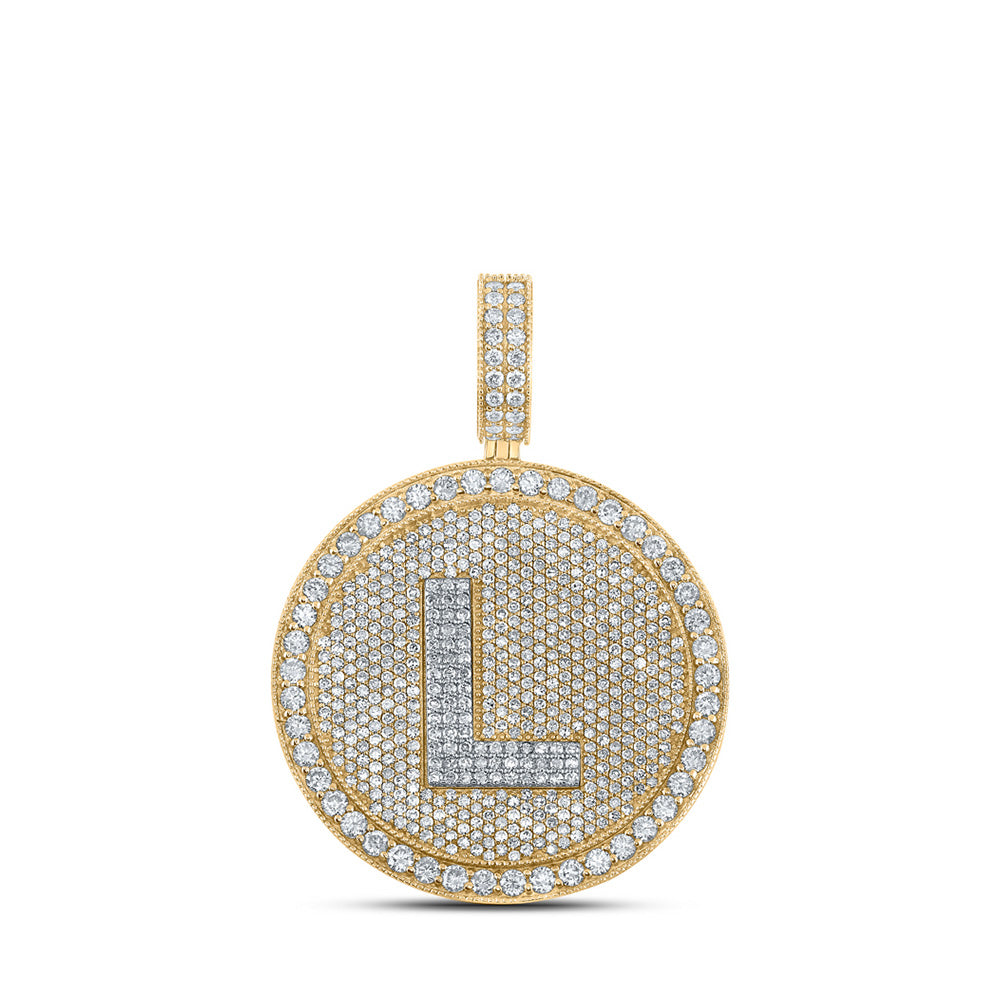10kt Two-tone Gold Mens Round Diamond L Circle Letter Charm Pendant 4 Cttw