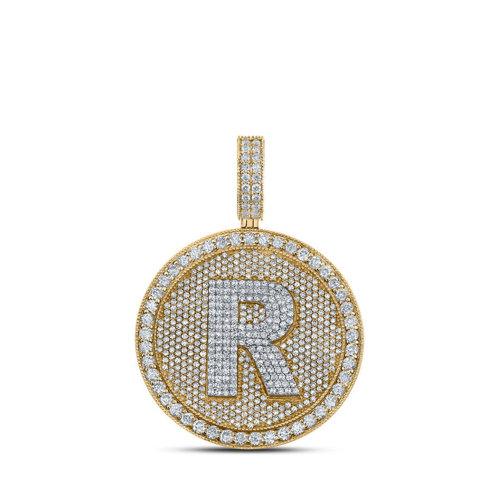 10kt Two-tone Gold Mens Round Diamond Letter R Circle Charm Pendant 3-3/4 Cttw