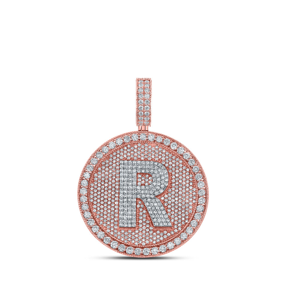 10kt Two-tone Gold Mens Round Diamond R Initial Letter Charm Pendant 3-3/4 Cttw