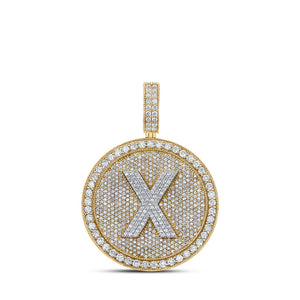 10kt Two-tone Gold Mens Round Diamond X Circle Letter Charm Pendant 3-3/4 Cttw