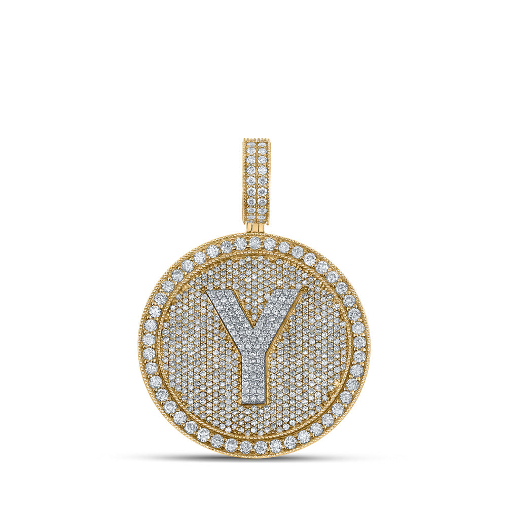 10kt Two-tone Gold Mens Round Diamond Y Initial Letter Charm Pendant 3-7/8 Cttw