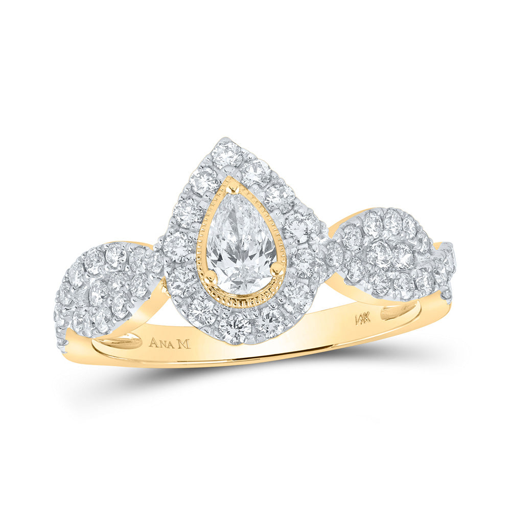 14kt Yellow Gold Pear Diamond Halo Bridal Wedding Engagement Ring 1 Cttw