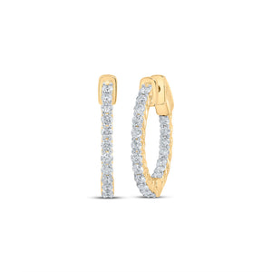 14kt Yellow Gold Womens Round Diamond In Out Hoop Earrings 2 Cttw