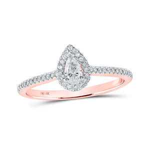10kt Rose Gold Pear Diamond Halo Bridal Wedding Engagement Ring 1/3 Cttw