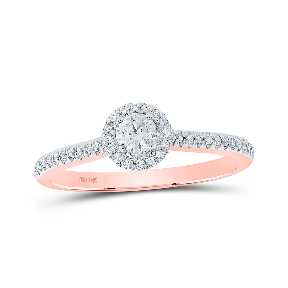 10kt Rose Gold Round Diamond Halo Bridal Wedding Engagement Ring 1/3 Cttw