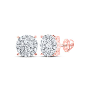 10kt Rose Gold Womens Round Diamond Cluster Earrings 7/8 Cttw