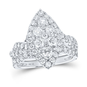 10kt White Gold Round Diamond Marquise-shape Bridal Wedding Ring Band Set 2 Cttw