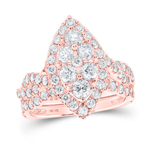 10kt Rose Gold Round Diamond Marquise-shape Bridal Wedding Ring Band Set 2 Cttw