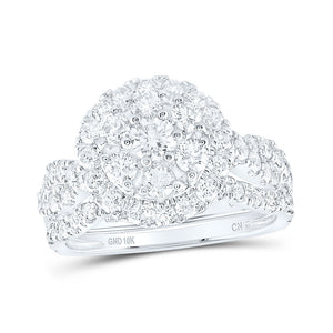 10kt White Gold Round Diamond Cluster Halo Bridal Wedding Ring Band Set 2 Cttw