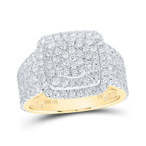 10kt Yellow Gold Womens Round Diamond Square Ring 2-1/2 Cttw