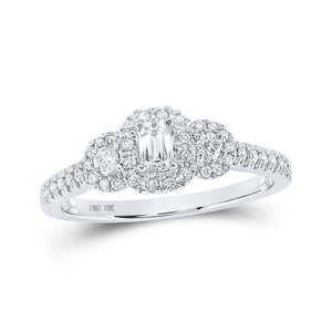 10kt White Gold Emerald Diamond 3-stone Bridal Wedding Engagement Ring 1/2 Cttw