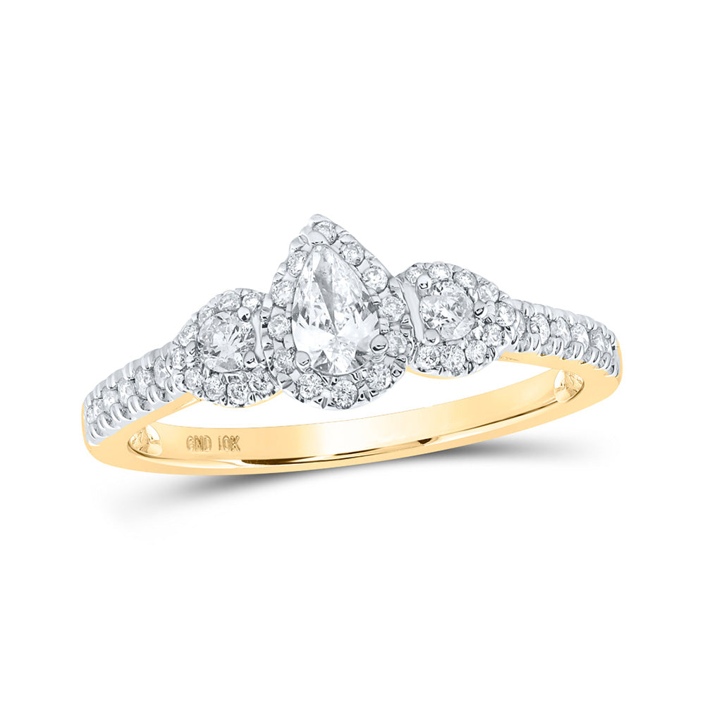 10kt Yellow Gold Pear Diamond 3-stone Bridal Wedding Engagement Ring 1/2 Cttw