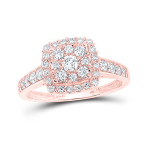 14kt Rose Gold Round Diamond Square Bridal Wedding Engagement Ring 1 Cttw