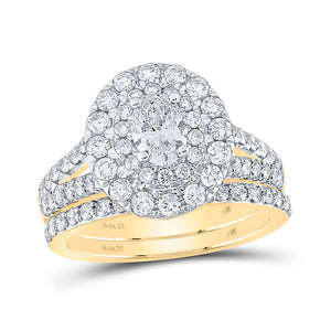 14kt Yellow Gold Oval Diamond Halo Bridal Wedding Ring Band Set 2 Cttw