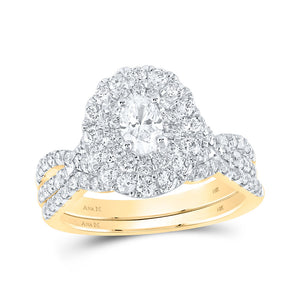 14kt Yellow Gold Oval Diamond Halo Bridal Wedding Ring Band Set 1/2 Cttw
