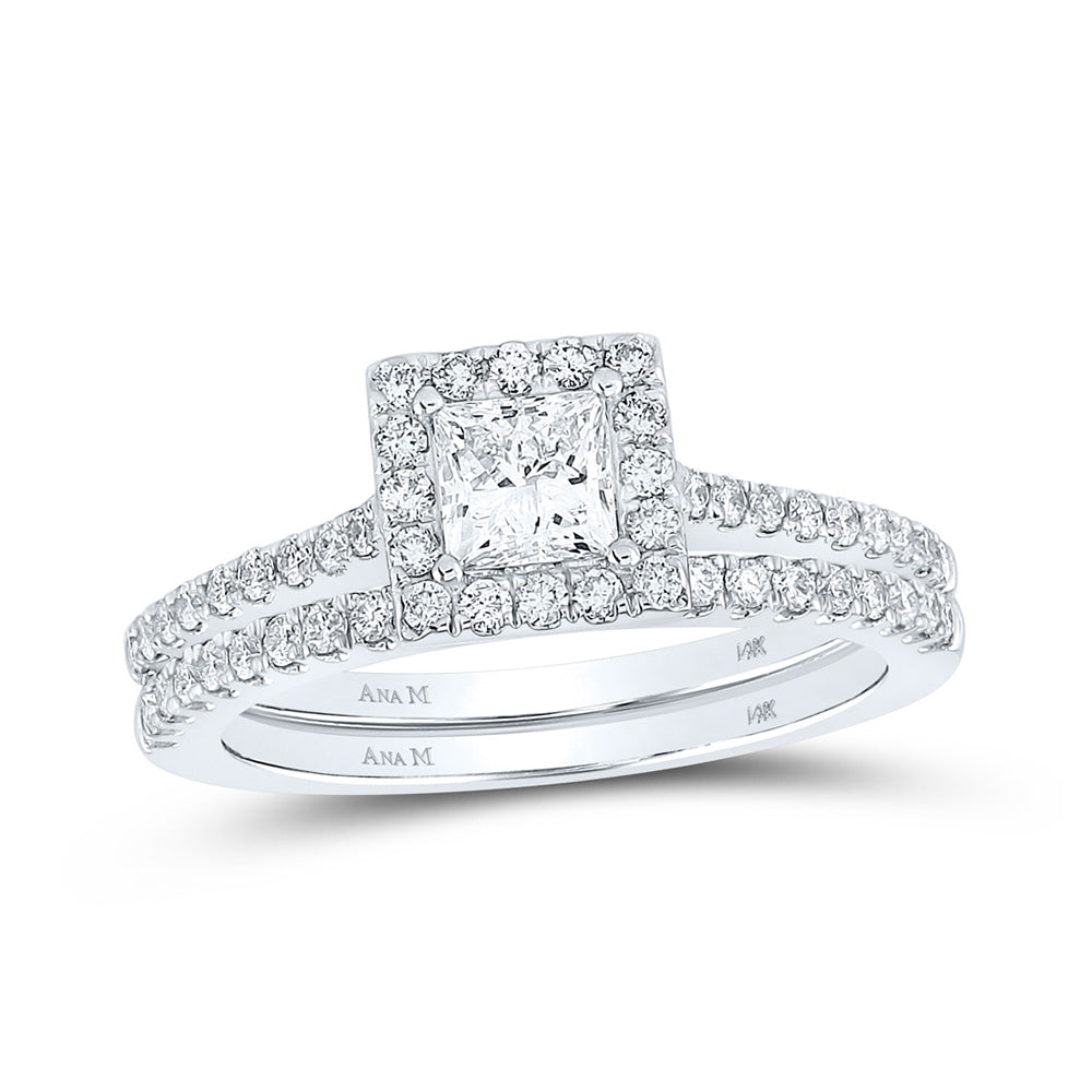 14kt Two-tone Gold Princess Diamond Halo Bridal Wedding Ring Band Set 1 Cttw