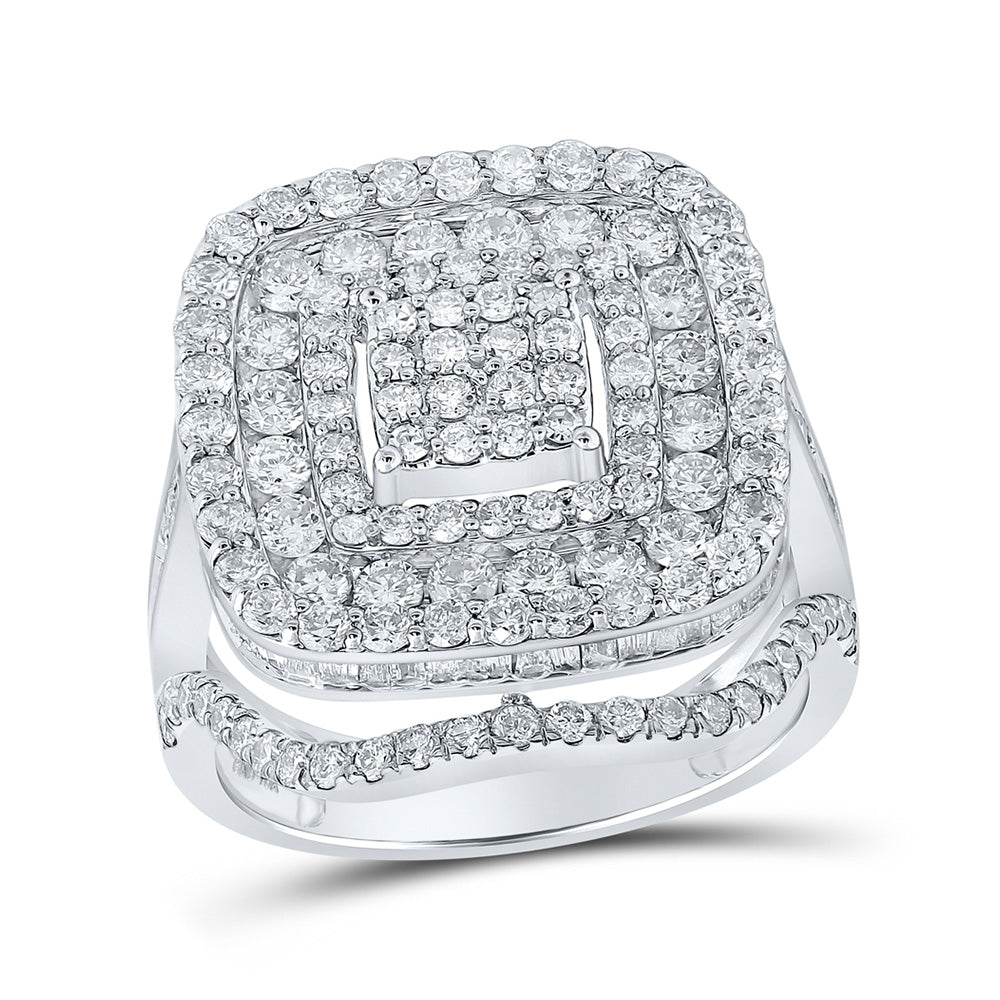 10kt White Gold Womens Round Diamond Square Ring 2-3/4 Cttw