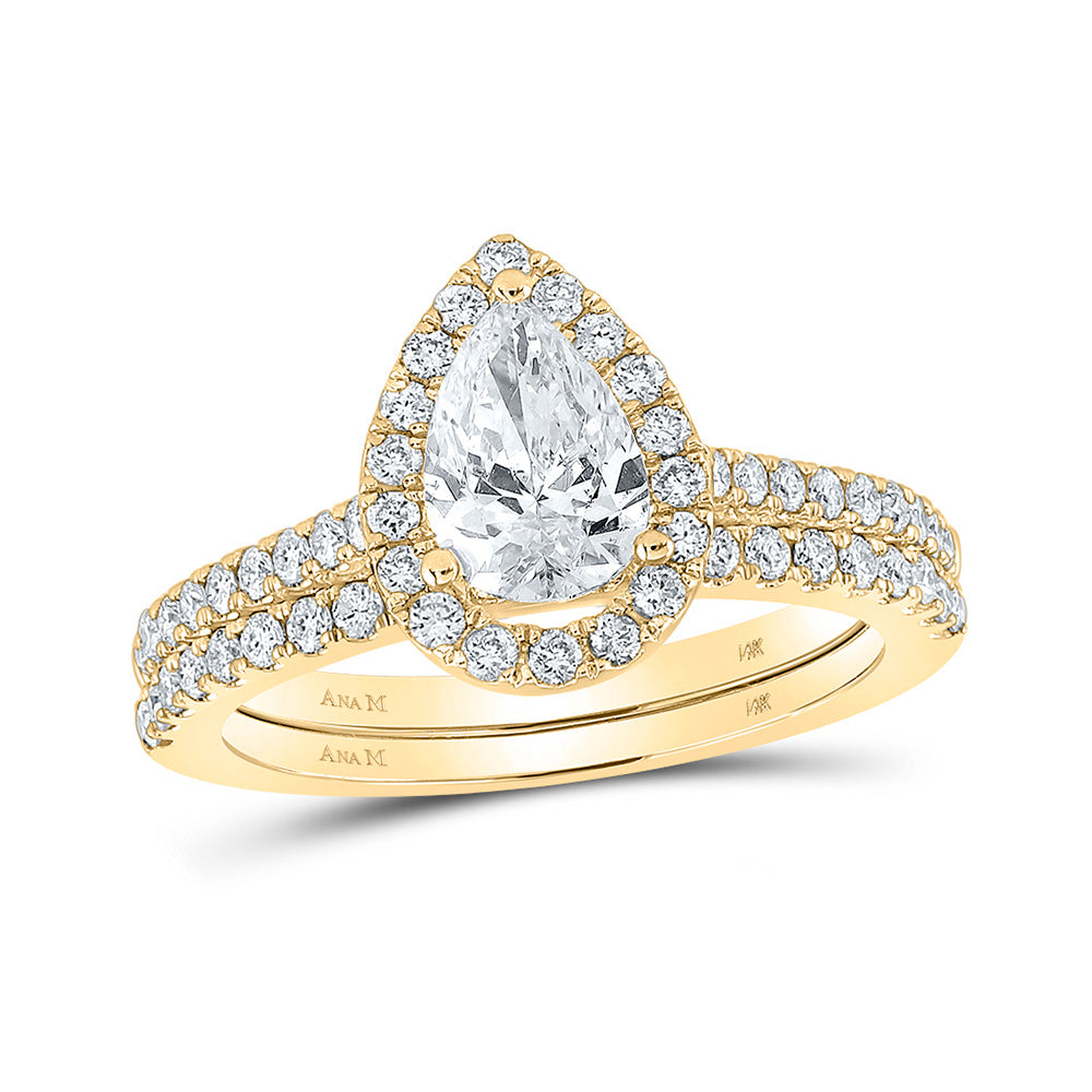 14kt Yellow Gold Pear Diamond Bridal Wedding Ring Band Set 1-1/2 Cttw