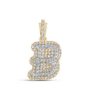 10kt Yellow Gold Mens Round Diamond B Initial Letter Charm Pendant 1/4 Cttw