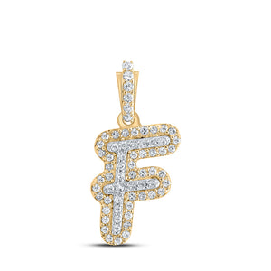 10kt Yellow Gold Mens Round Diamond F Initial Letter Charm Pendant 1/6 Cttw