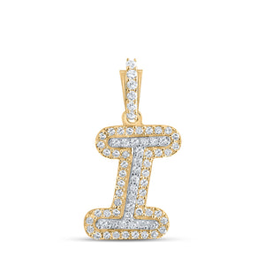 10kt Yellow Gold Mens Round Diamond I Initial Letter Charm Pendant 1/6 Cttw