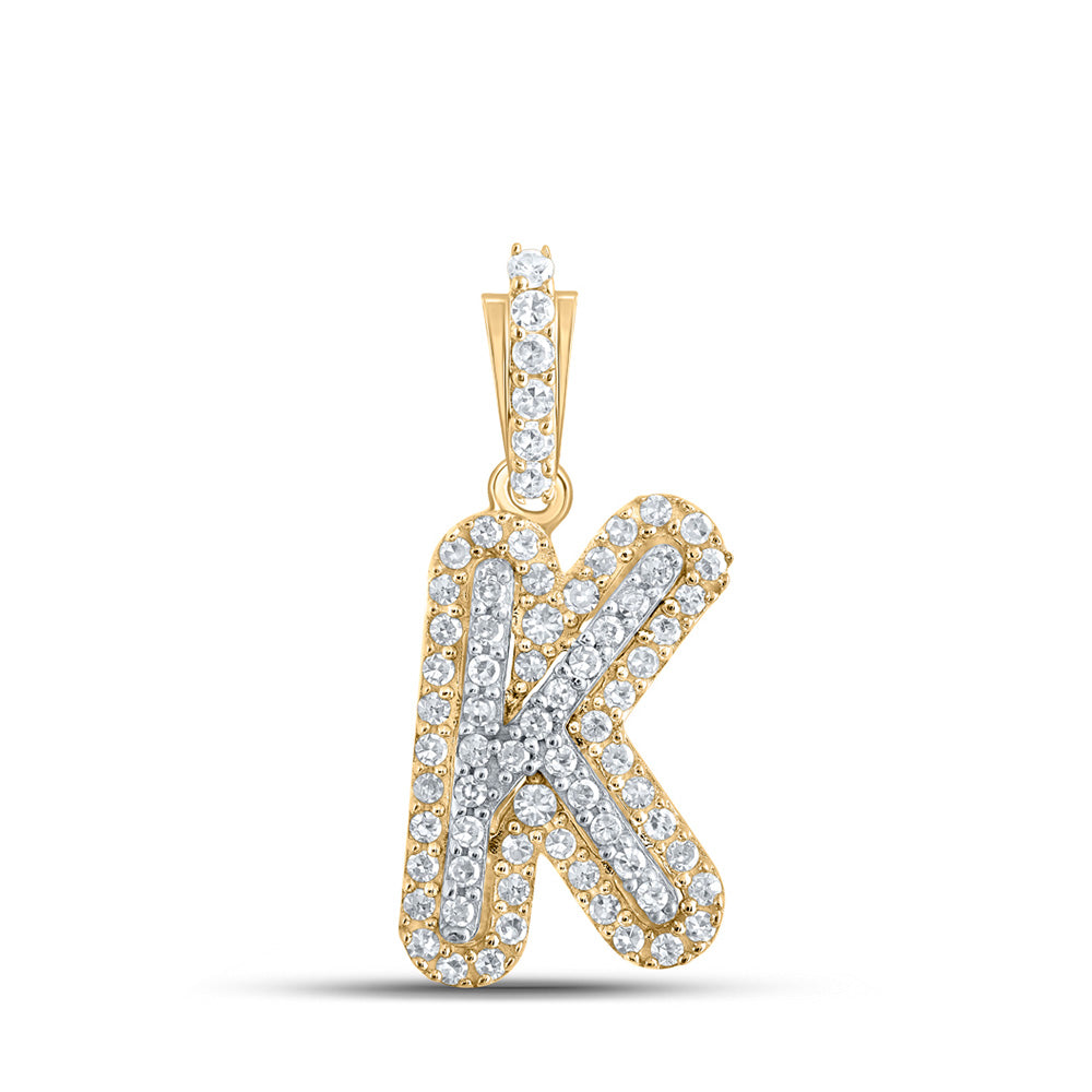 10kt Yellow Gold Mens Round Diamond K Initial Letter Charm Pendant 1/5 Cttw