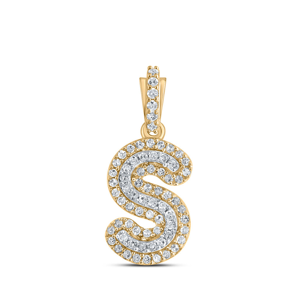 10kt Yellow Gold Mens Round Diamond S Initial Letter Charm Pendant 1/5 Cttw