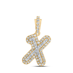10kt Yellow Gold Mens Round Diamond X Initial Letter Pendant 1/5 Cttw
