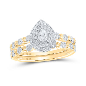 10kt Yellow Gold Pear Diamond Bridal Wedding Ring Band Set 3/8 Cttw