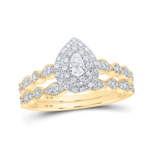 10kt Yellow Gold Pear Diamond Bridal Wedding Ring Band Set 3/8 Cttw