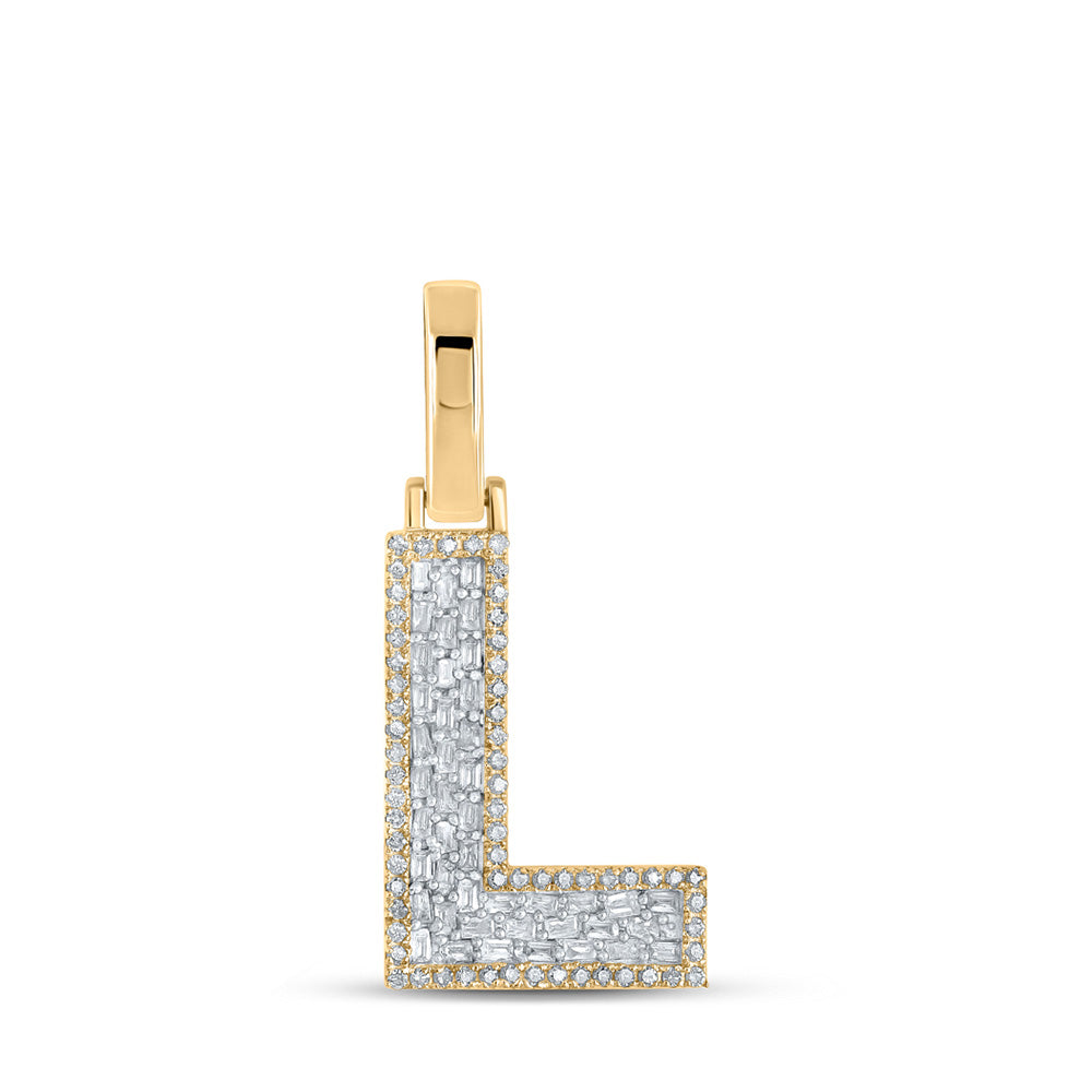 10kt Yellow Gold Mens Baguette Diamond L Initial Letter Charm Pendant 1/3 Cttw