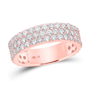 14kt Rose Gold Mens Round Diamond Pave 3-Row Band Ring 2-7/8 Cttw