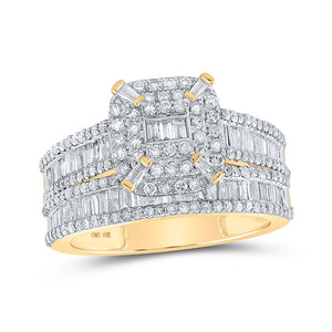 10kt Yellow Gold Baguette Diamond Square Bridal Wedding Ring Band Set 1-1/2 Cttw