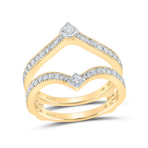 14kt Yellow Gold Womens Round Diamond Chevron Wrap Enhancer Wedding Band 1/2 Cttw