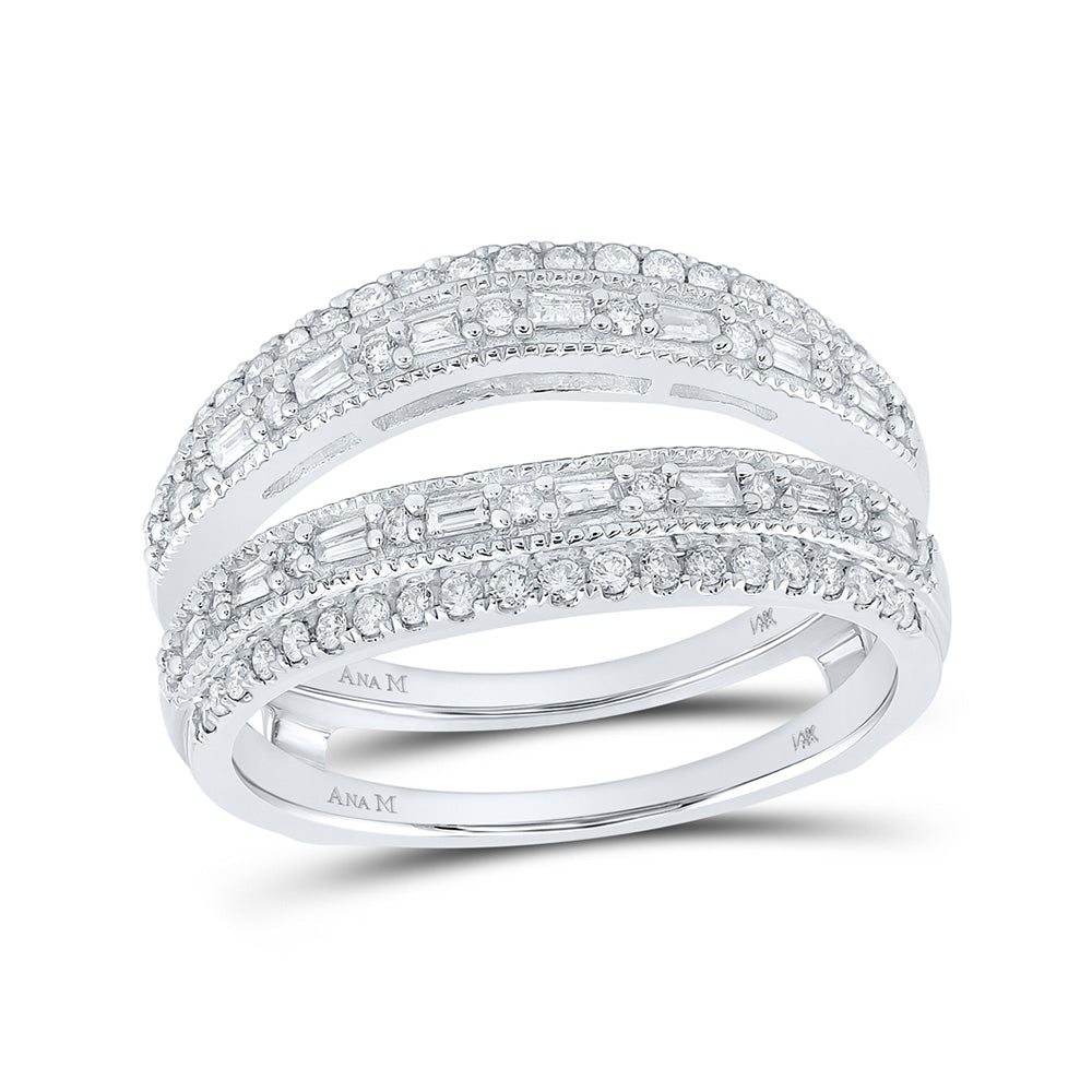14kt White Gold Womens Baguette Diamond Wrap Enhancer Wedding Band 1/2 Cttw