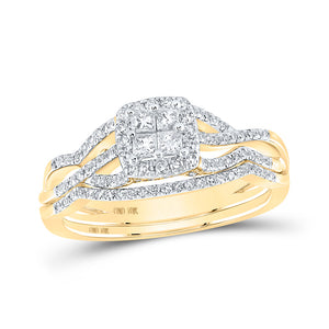 10kt Yellow Gold Princess Diamond Square Bridal Wedding Ring Band Set 1/2 Cttw