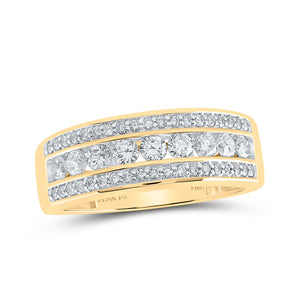14kt Yellow Gold Mens Round Diamond Triple Row Band Ring 1 Cttw